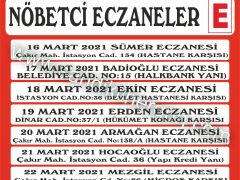 Haftalık Nöbetçi Eczane Listesi